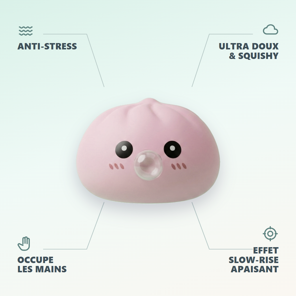 Dumpling Squishy Rose Moelleux Doux — anti-stress, ultra doux, effet slow-rise