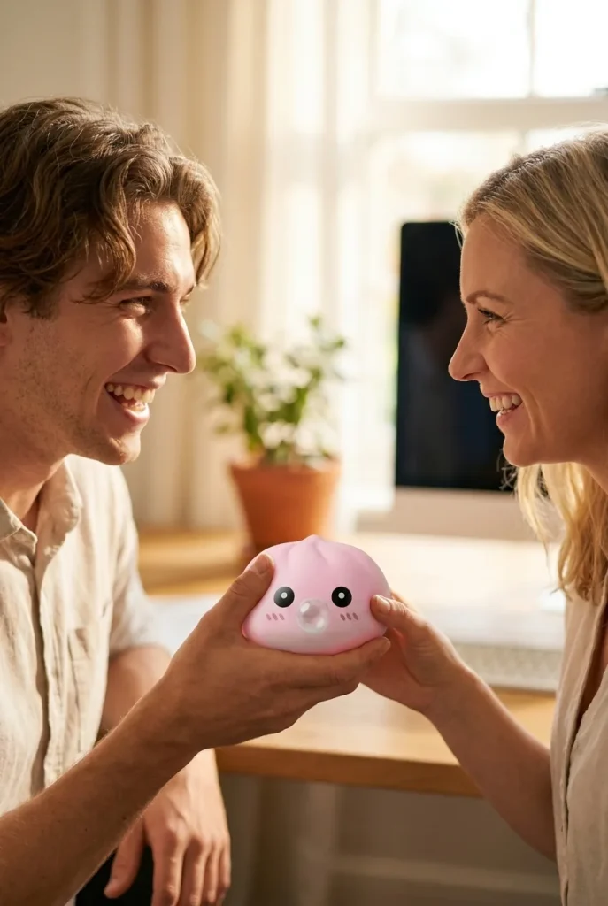 Dumpling Squishy Rose Moelleux Doux offert en cadeau entre deux personnes