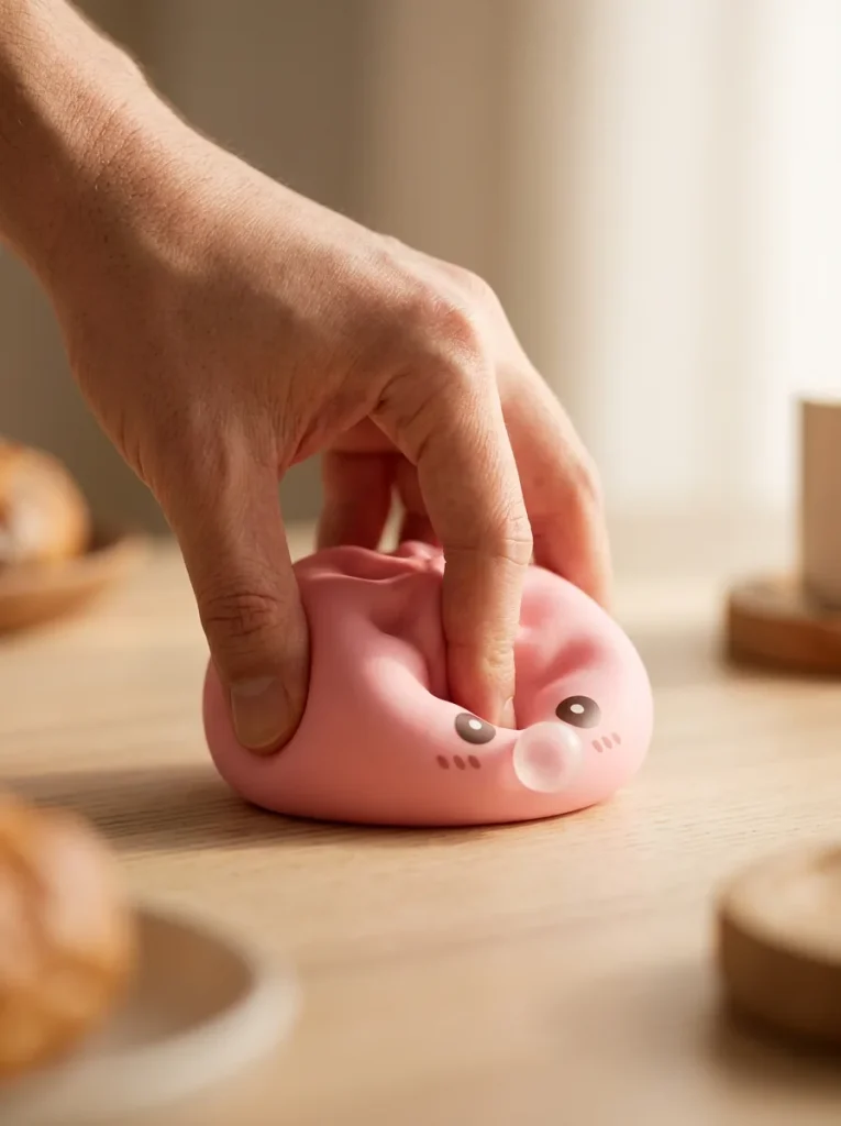 Dumpling Squishy Rose Moelleux Doux pressé dans la main — effet squishy slow-rise