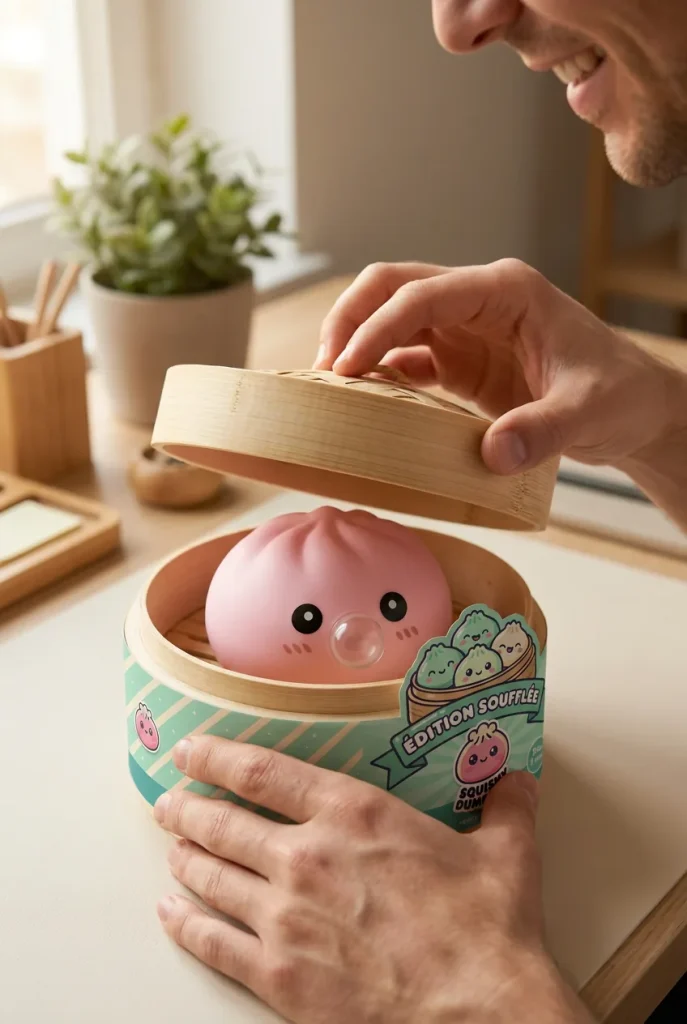 Déballage du Dumpling Squishy Rose Moelleux Doux — la boîte panier vapeur s'ouvre