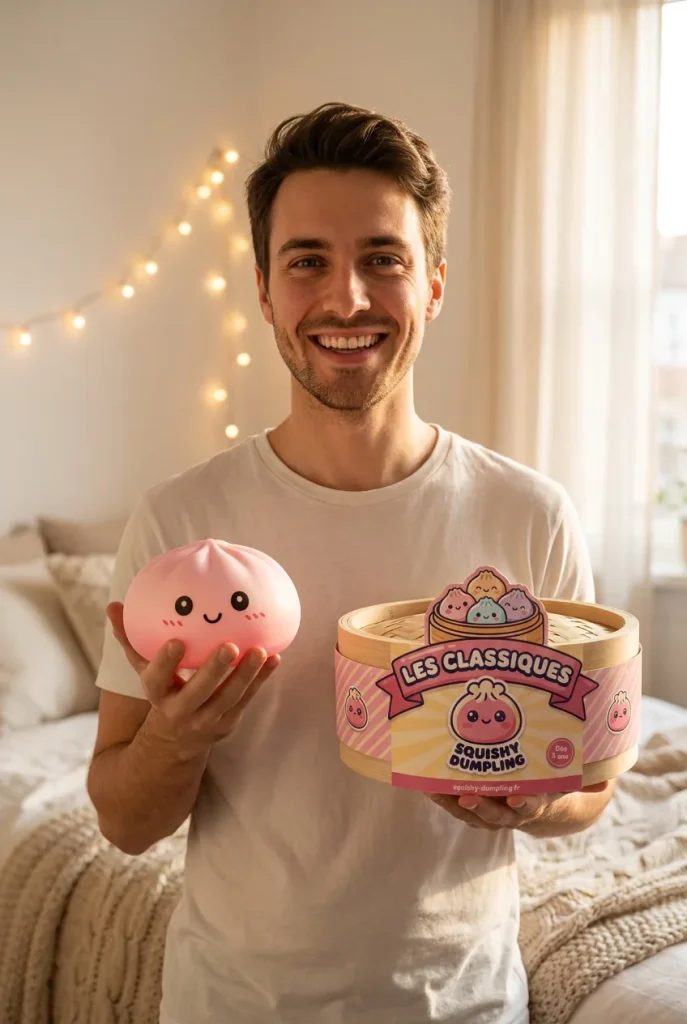 Pink Squishy Dumpling Fleur Douceur présenté avec sa boîte panier vapeur — photo client