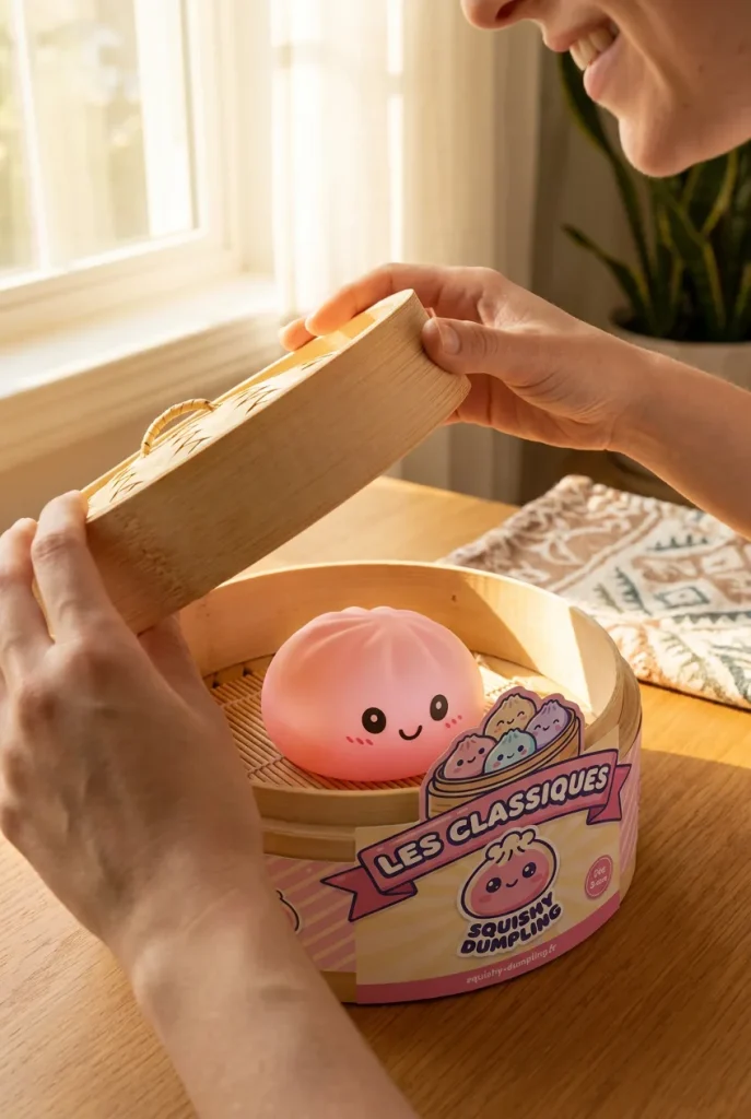 Déballage du Pink Squishy Dumpling Fleur Douceur — la boîte panier vapeur s'ouvre