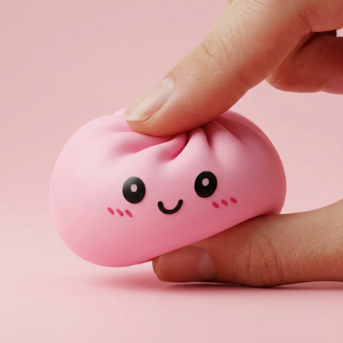 Pink Squishy Dumpling Fleur Douceur pressé dans la main, matière squishy