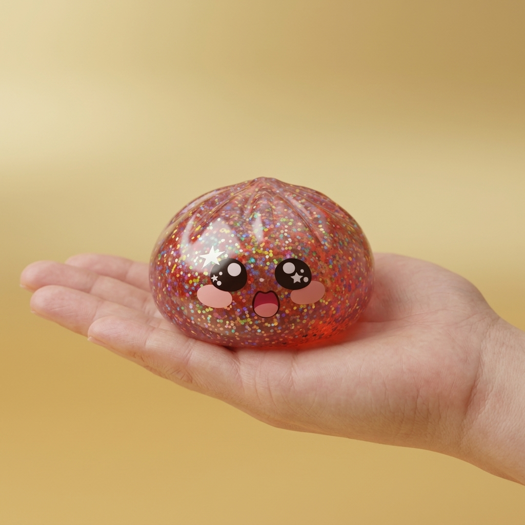Galaxy Dumpling Squishy Rose Kawaii tenu en main, taille réelle