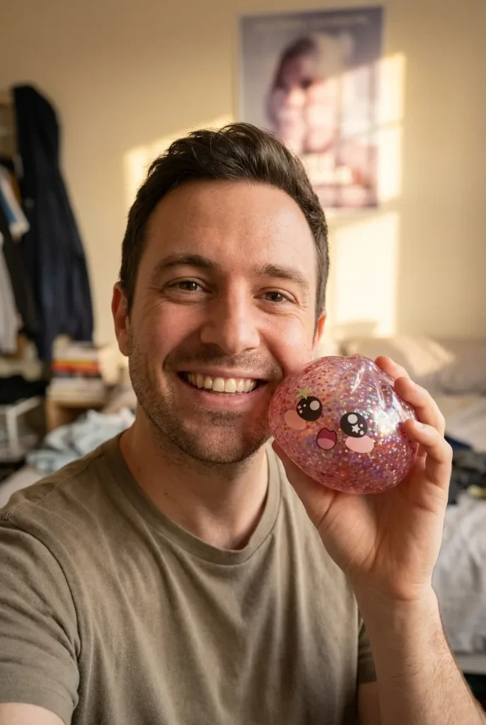 Galaxy Dumpling Squishy Rose Kawaii tenu près du visage — photo client