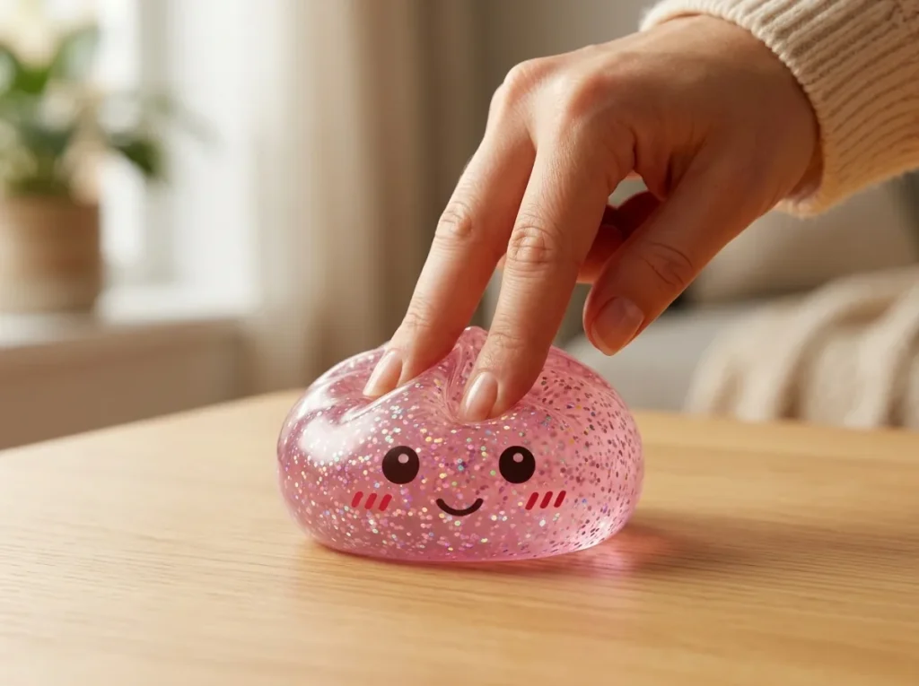Glitter Dumpling Squishy Rose Kawaii pressé dans la main — effet squishy slow-rise