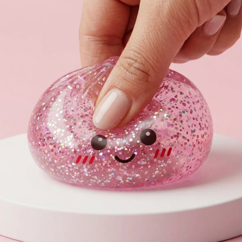 Glitter Dumpling Squishy Rose Kawaii — effet slow-rise, la mousse regonfle