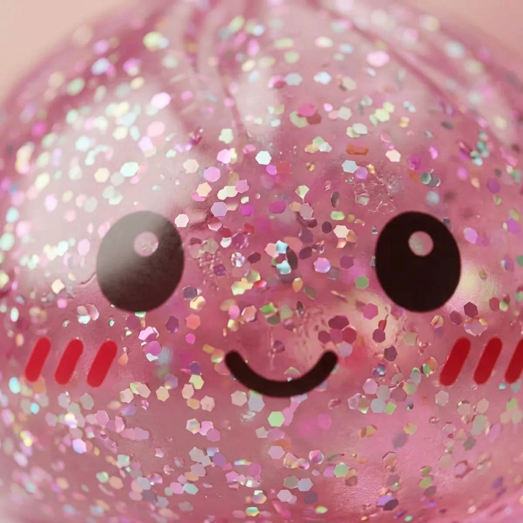Glitter Dumpling Squishy Rose Kawaii — gros plan macro sur la texture