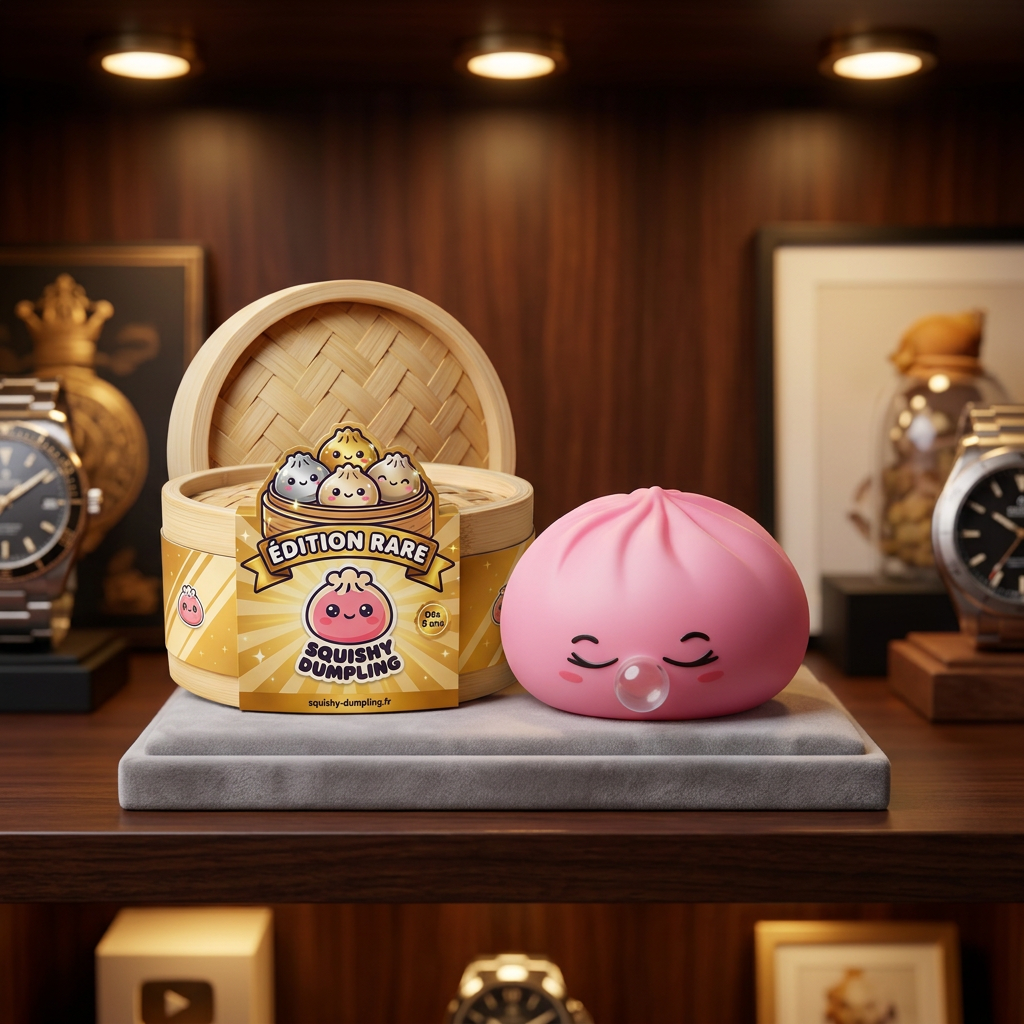 Squishy Dumpling Rose Rare Blow en ambiance sur un bureau