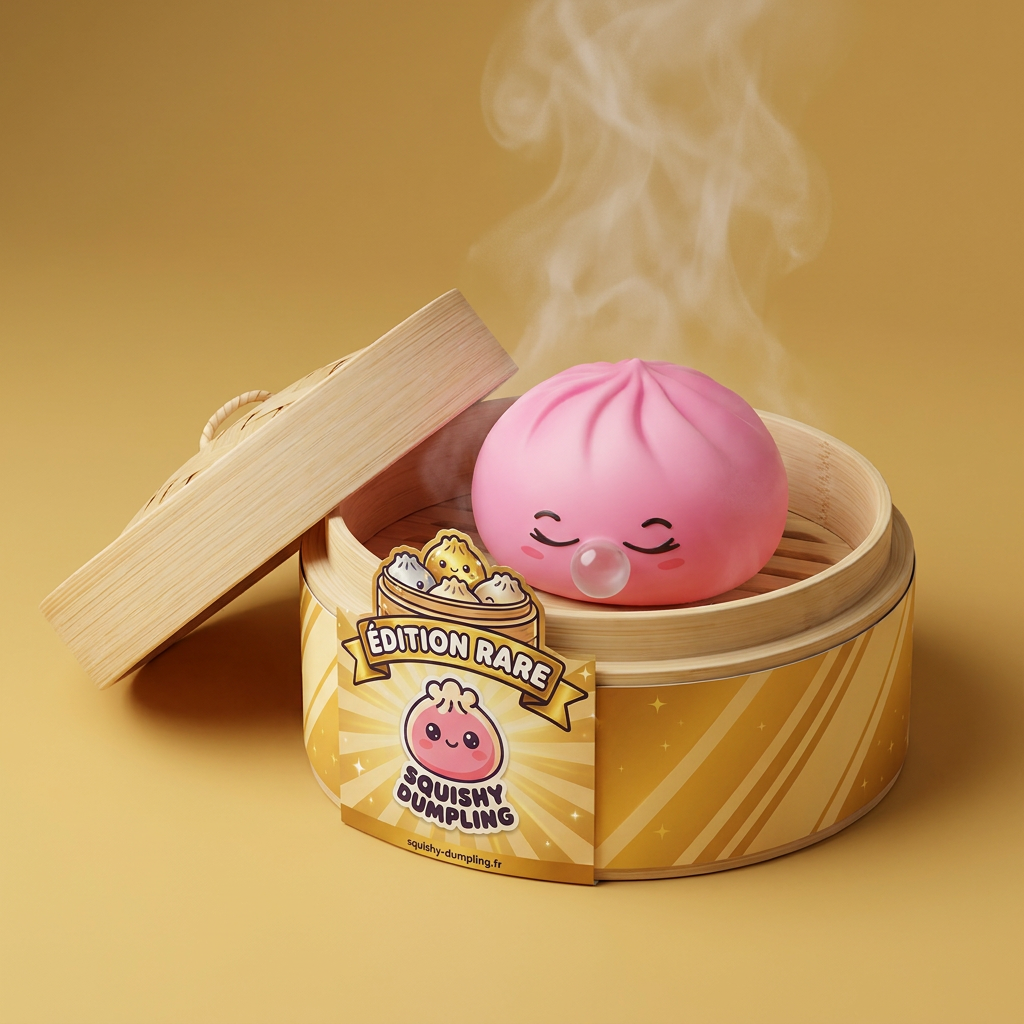 Squishy Dumpling Rose Rare Blow dans sa boîte panier vapeur bambou