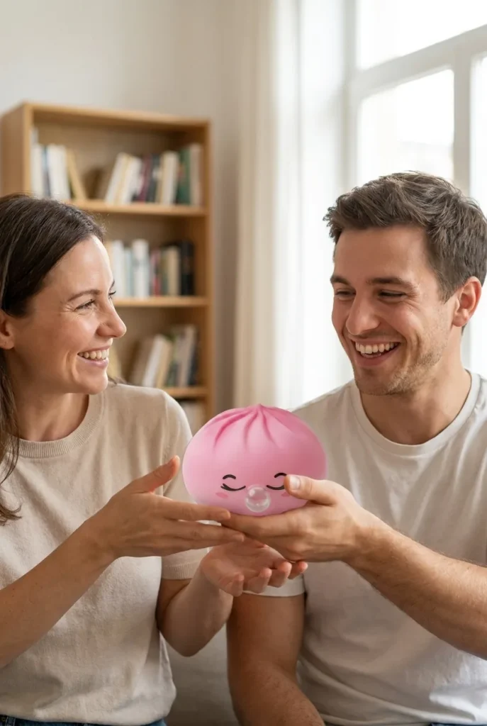 Squishy Dumpling Rose Rare Blow offert en cadeau entre deux personnes