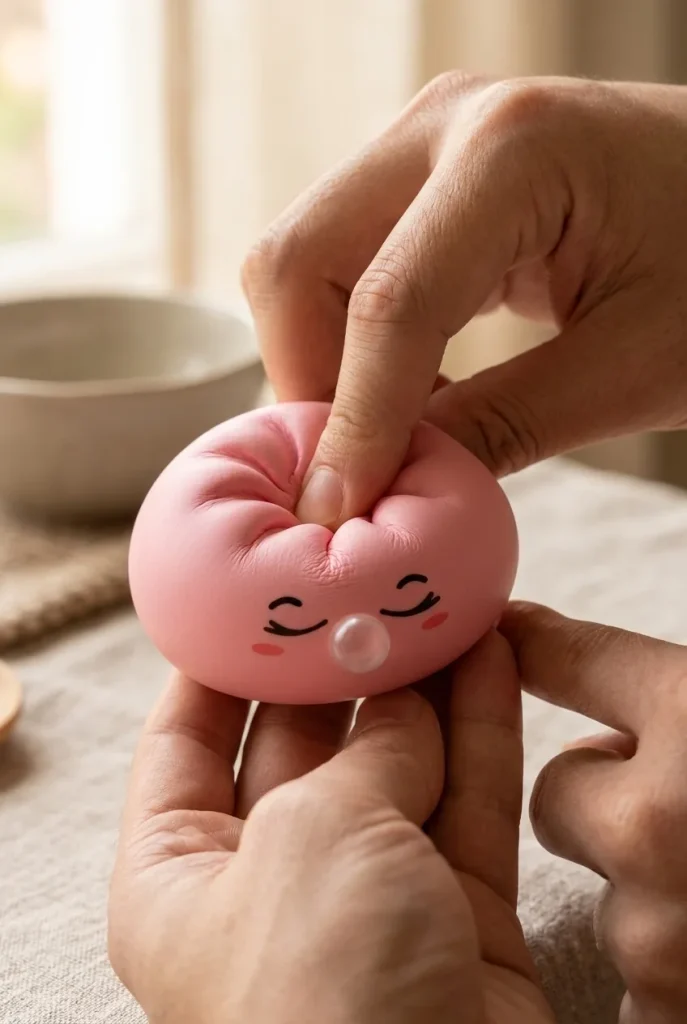 Squishy Dumpling Rose Rare Blow pressé dans la main — effet squishy slow-rise