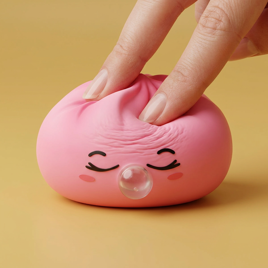 Squishy Dumpling Rose Rare Blow pressé dans la main, matière squishy