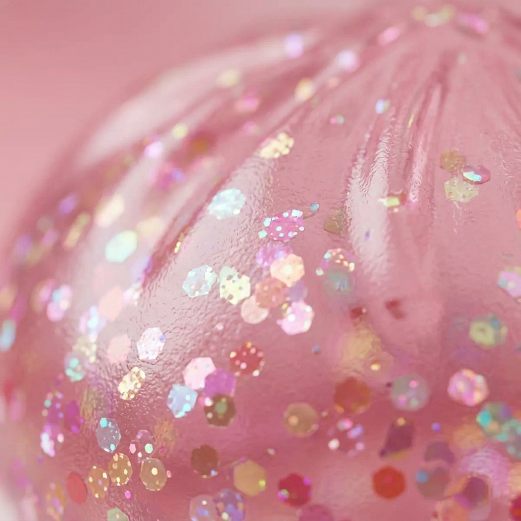 Dumpling Squishy Rose Bubblegum Sparkle — gros plan macro sur la texture