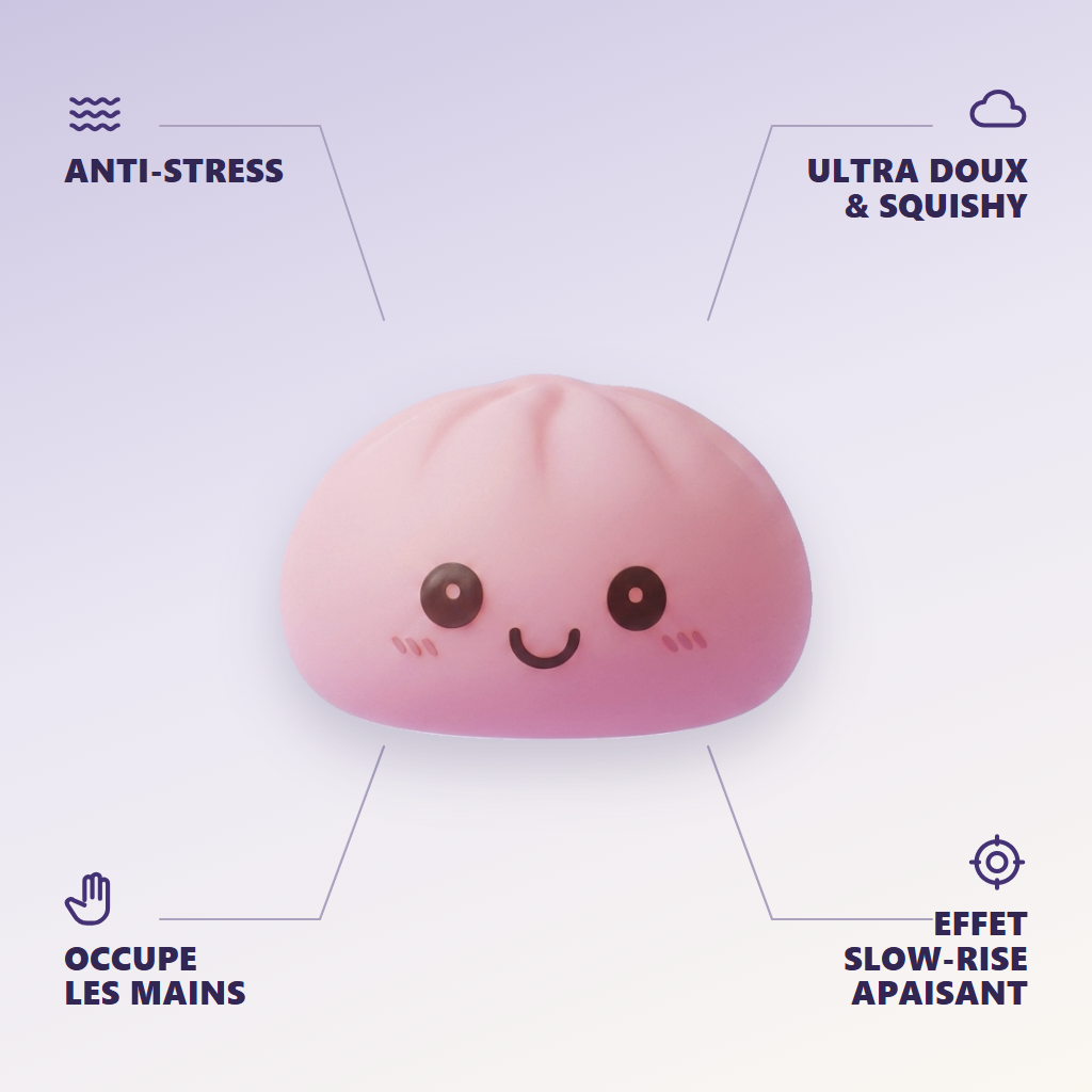 Veilleuse Dumpling Squishy Rose Tendre — anti-stress, ultra doux, effet slow-rise