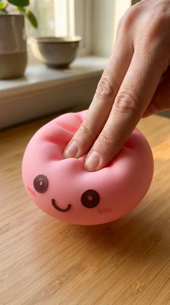 Veilleuse Dumpling Squishy Rose Tendre pressé dans la main — effet squishy slow-rise