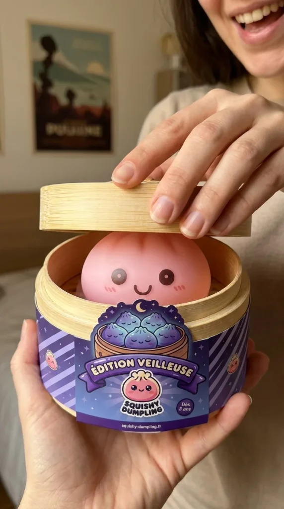 Déballage du Veilleuse Dumpling Squishy Rose Tendre — la boîte panier vapeur s'ouvre