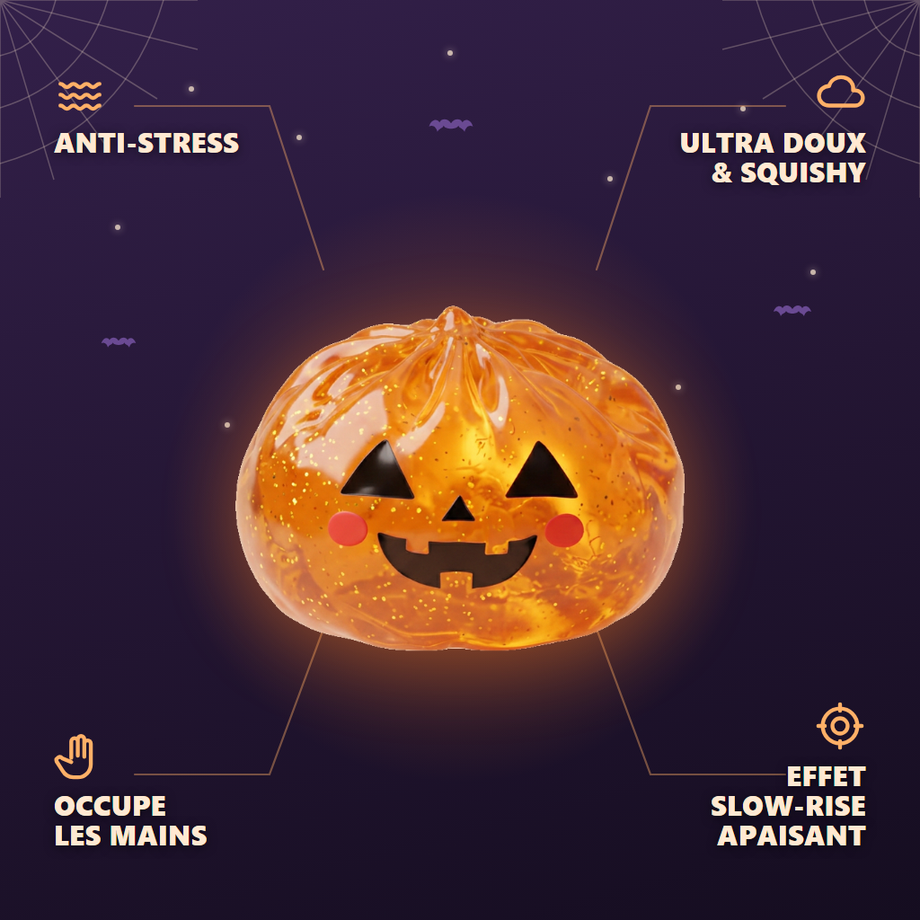 Squishy Dumpling Citrouille Halloween Lumineuse — anti-stress, ultra doux, effet slow-rise