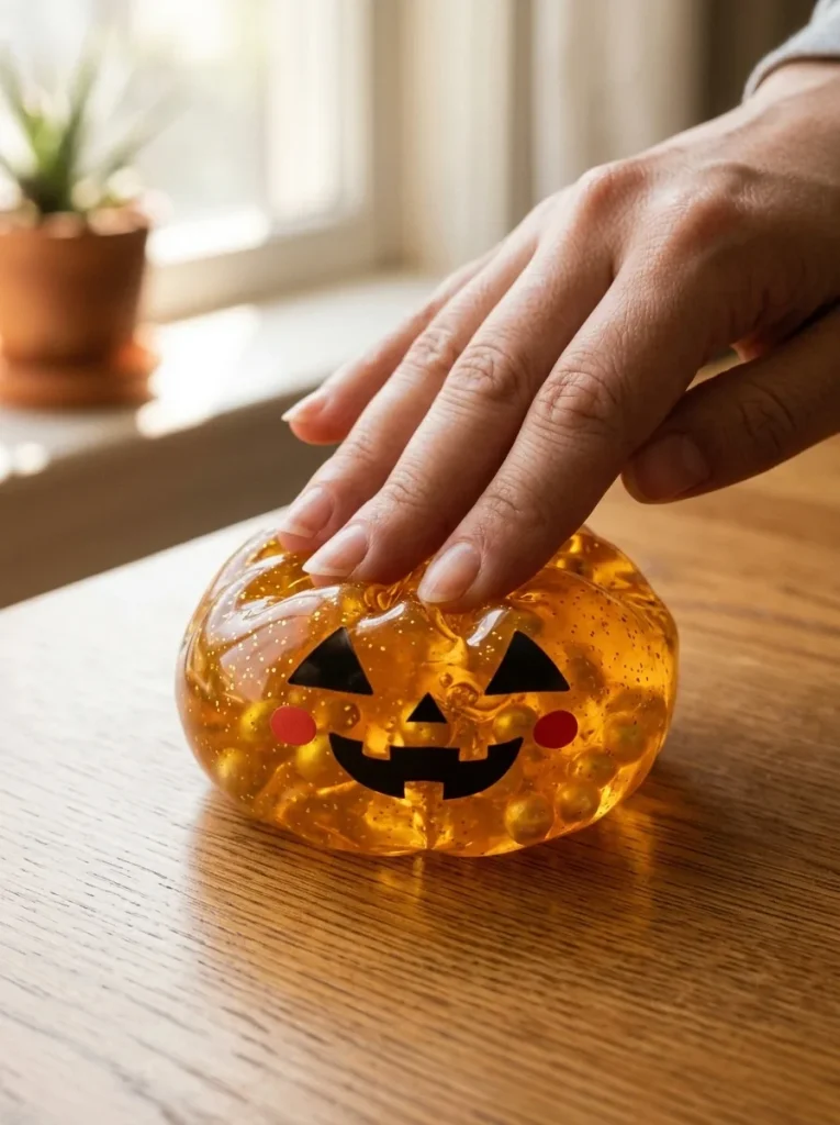 Squishy Dumpling Citrouille Halloween Lumineuse pressé dans la main — effet squishy slow-rise