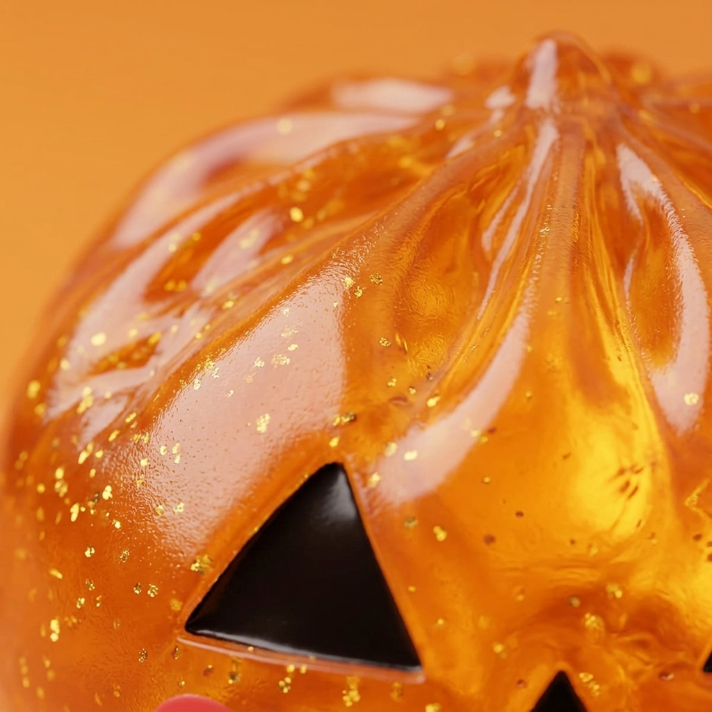 Squishy Dumpling Citrouille Halloween Lumineuse — gros plan macro sur la texture
