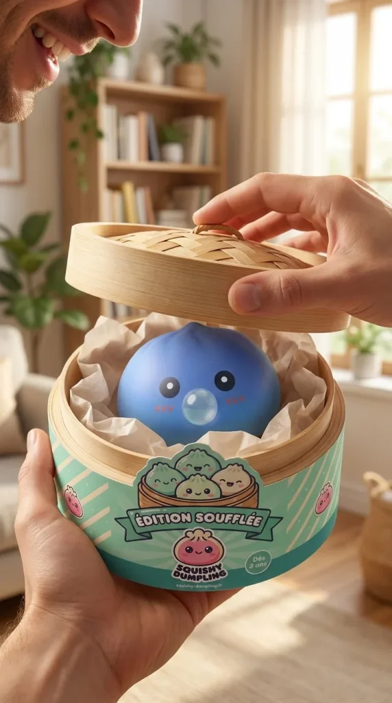 Déballage du Dumpling Squishy Violet Gonflable Doux — la boîte panier vapeur s'ouvre
