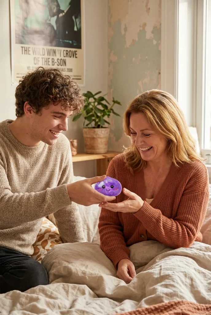 Glitter Dumpling Squishy Violet Rêveur offert en cadeau entre deux personnes