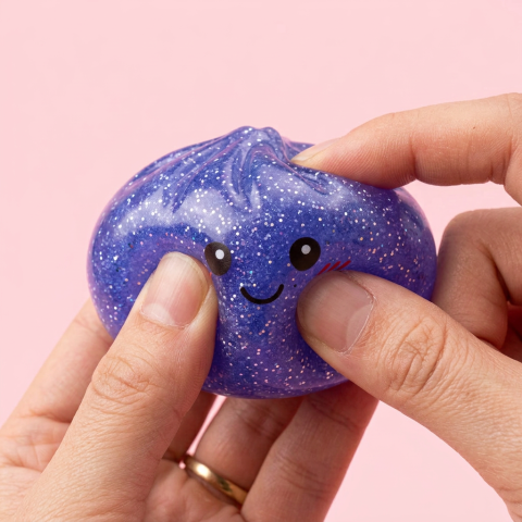 Glitter Dumpling Squishy Violet Rêveur — effet slow-rise, la mousse regonfle