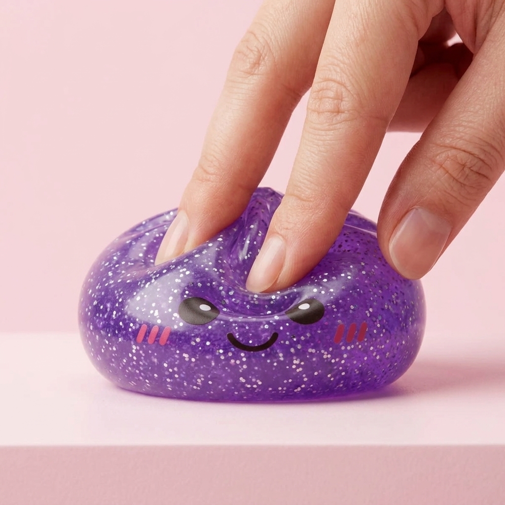 Glitter Dumpling Squishy Violet Rêveur pressé dans la main, matière squishy