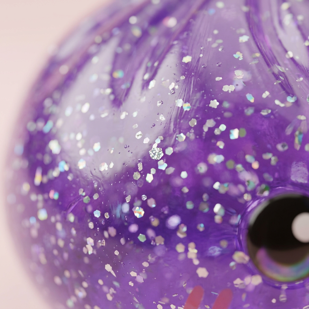 Glitter Dumpling Squishy Violet Rêveur — gros plan macro sur la texture