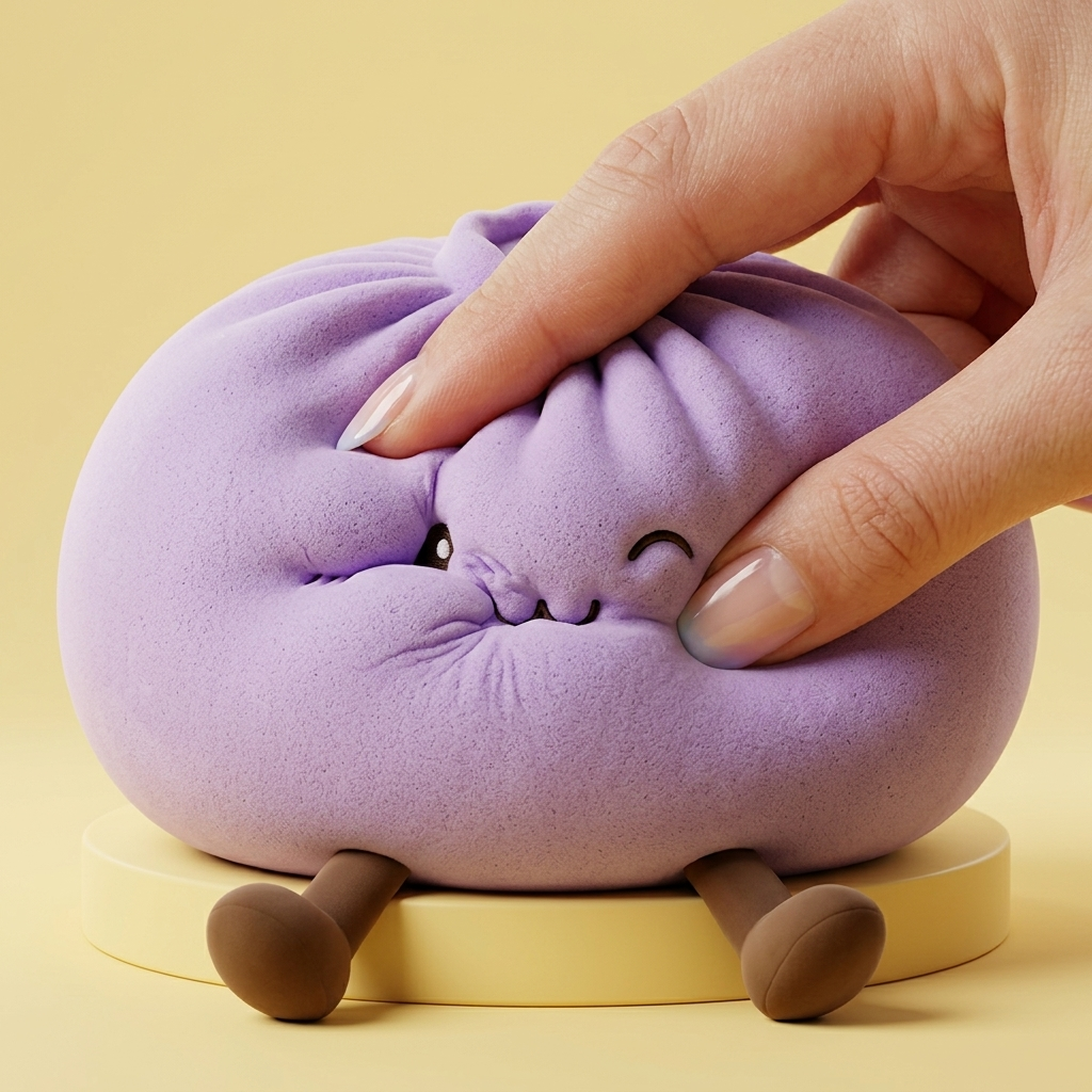 Dumpling Squishy Géant Violet — effet slow-rise, la mousse regonfle