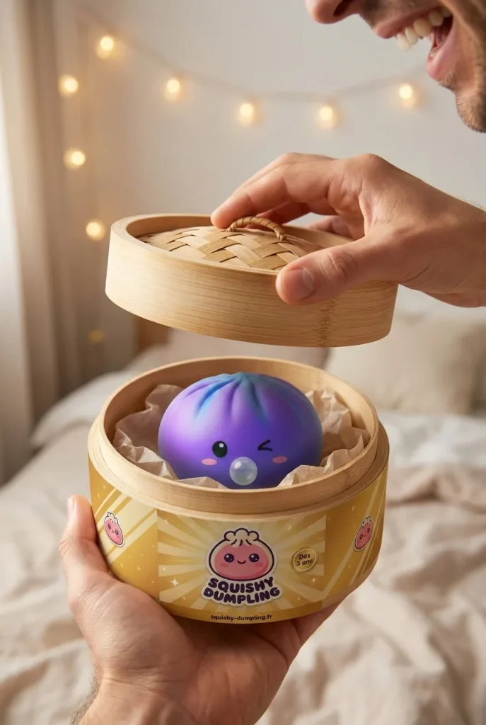 Déballage du Dumpling Squishy Cosmic Purple Rare Blow — la boîte panier vapeur s'ouvre
