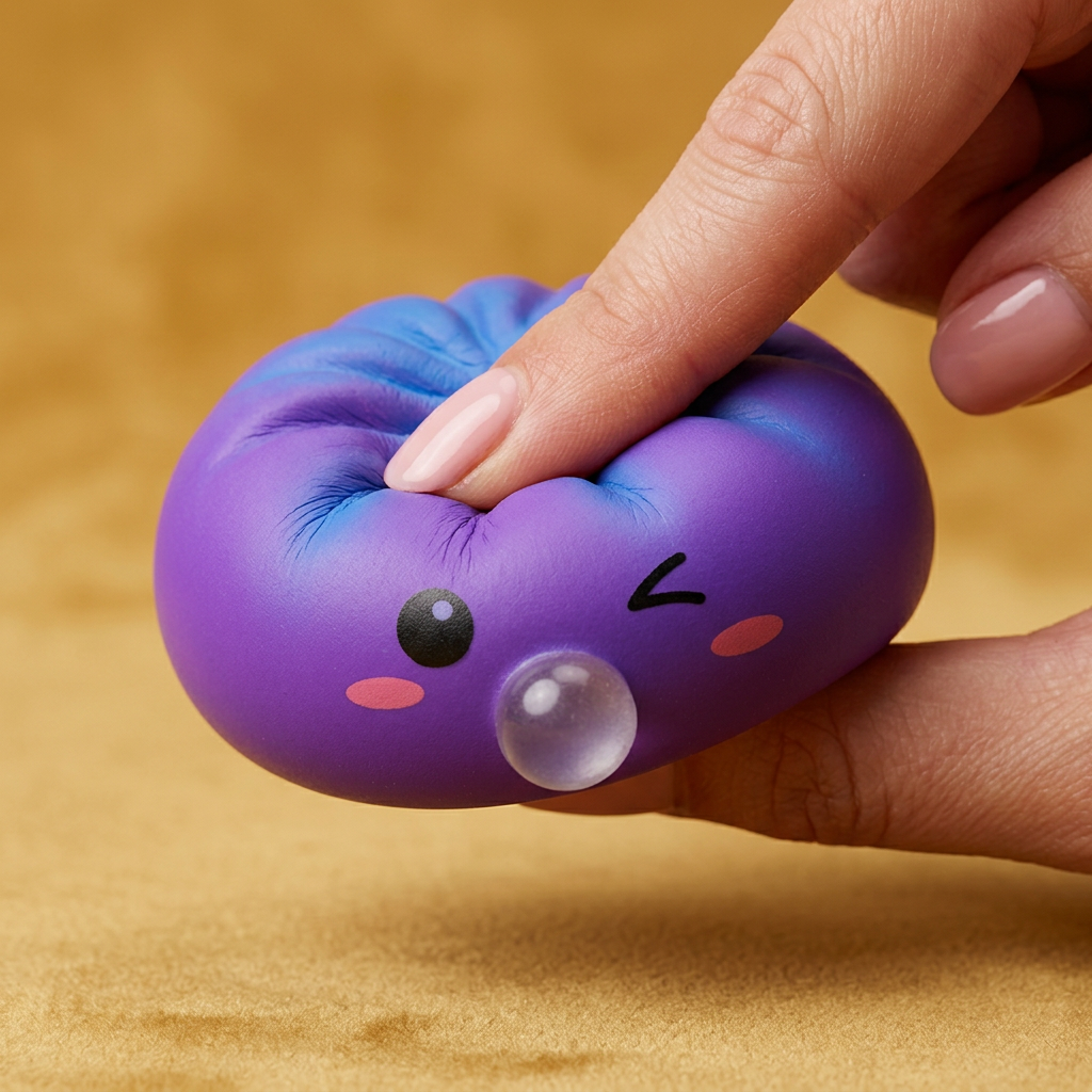 Dumpling Squishy Cosmic Purple Rare Blow pressé dans la main, matière squishy