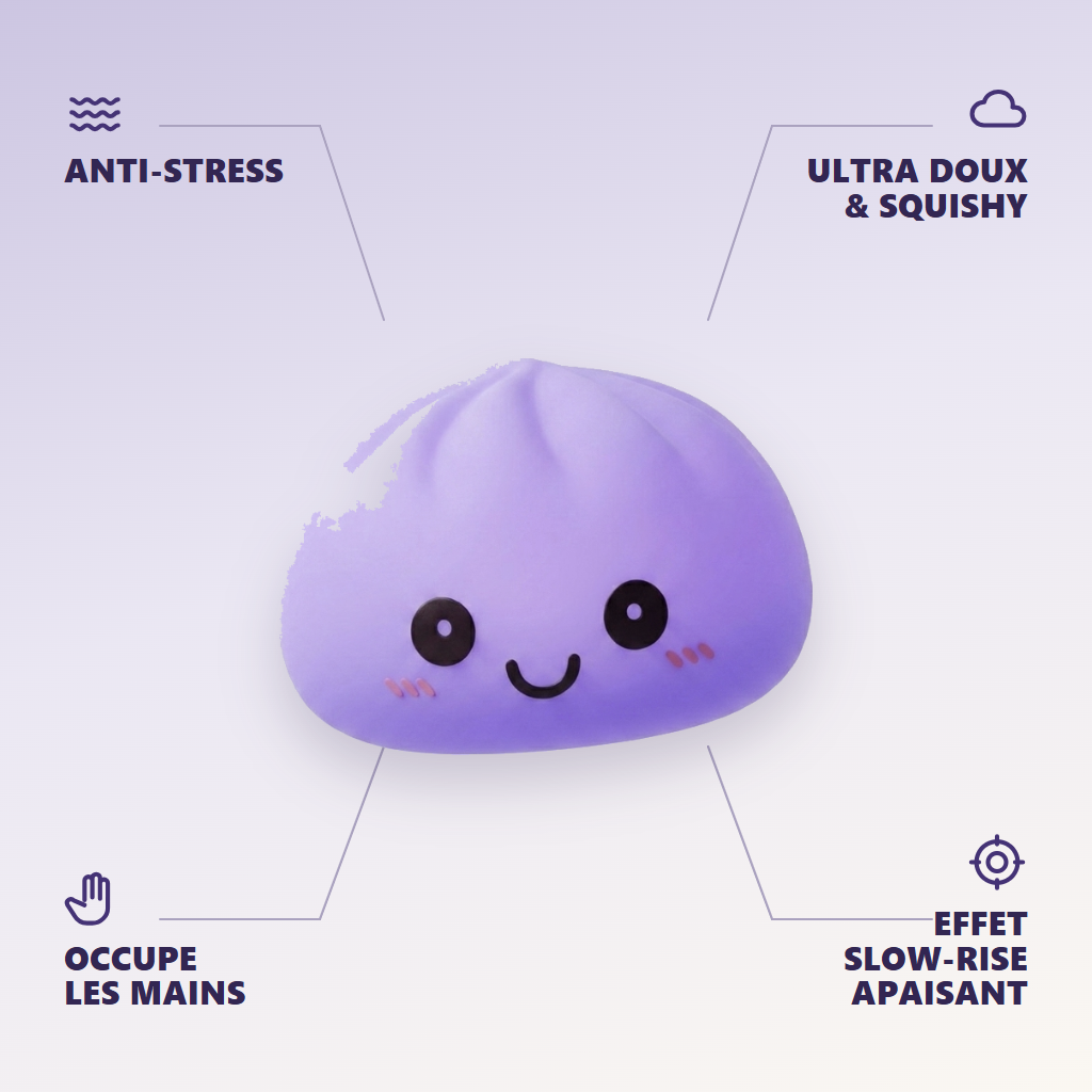 Veilleuse Dumpling Squishy Violette Douce — anti-stress, ultra doux, effet slow-rise