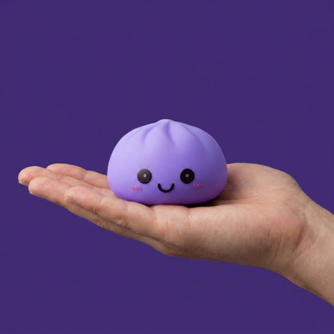 Veilleuse Dumpling Squishy Violette Douce tenu en main, taille réelle