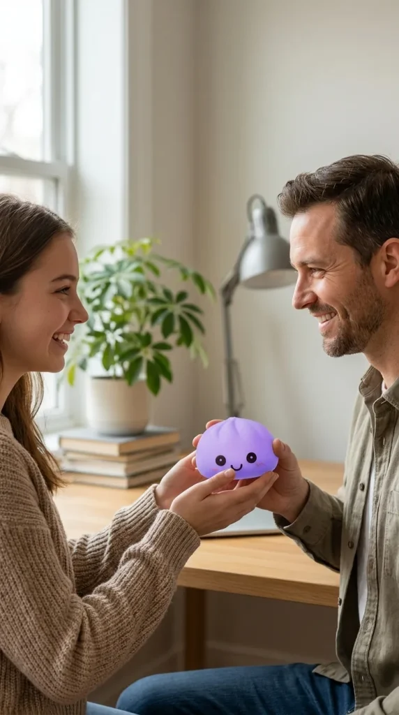 Veilleuse Dumpling Squishy Violette Douce offert en cadeau entre deux personnes