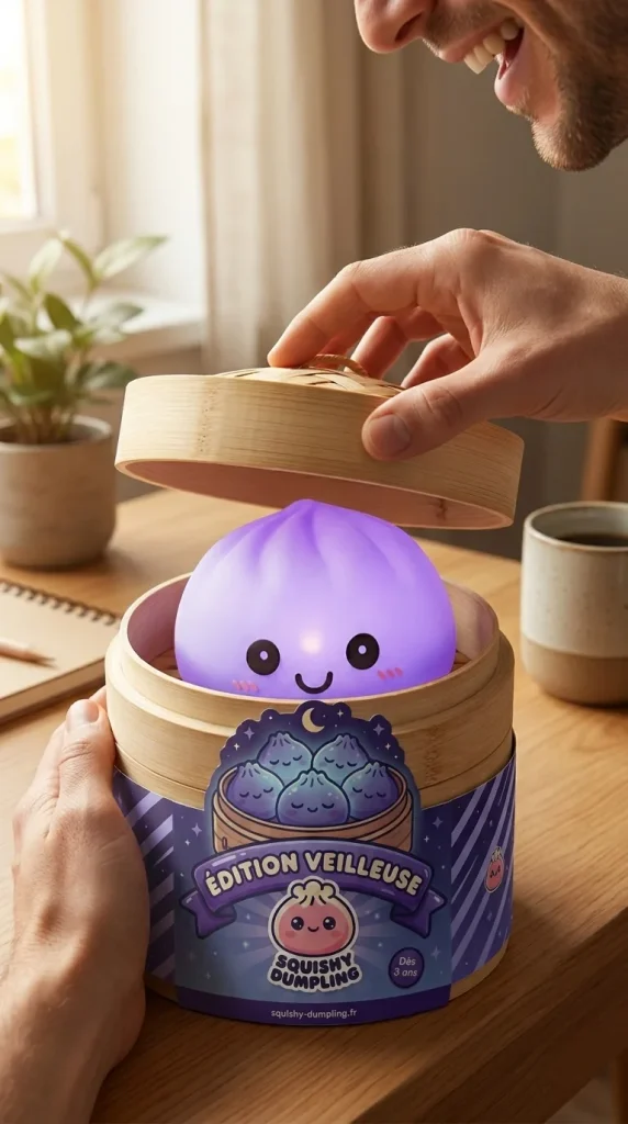 Déballage du Veilleuse Dumpling Squishy Violette Douce — la boîte panier vapeur s'ouvre
