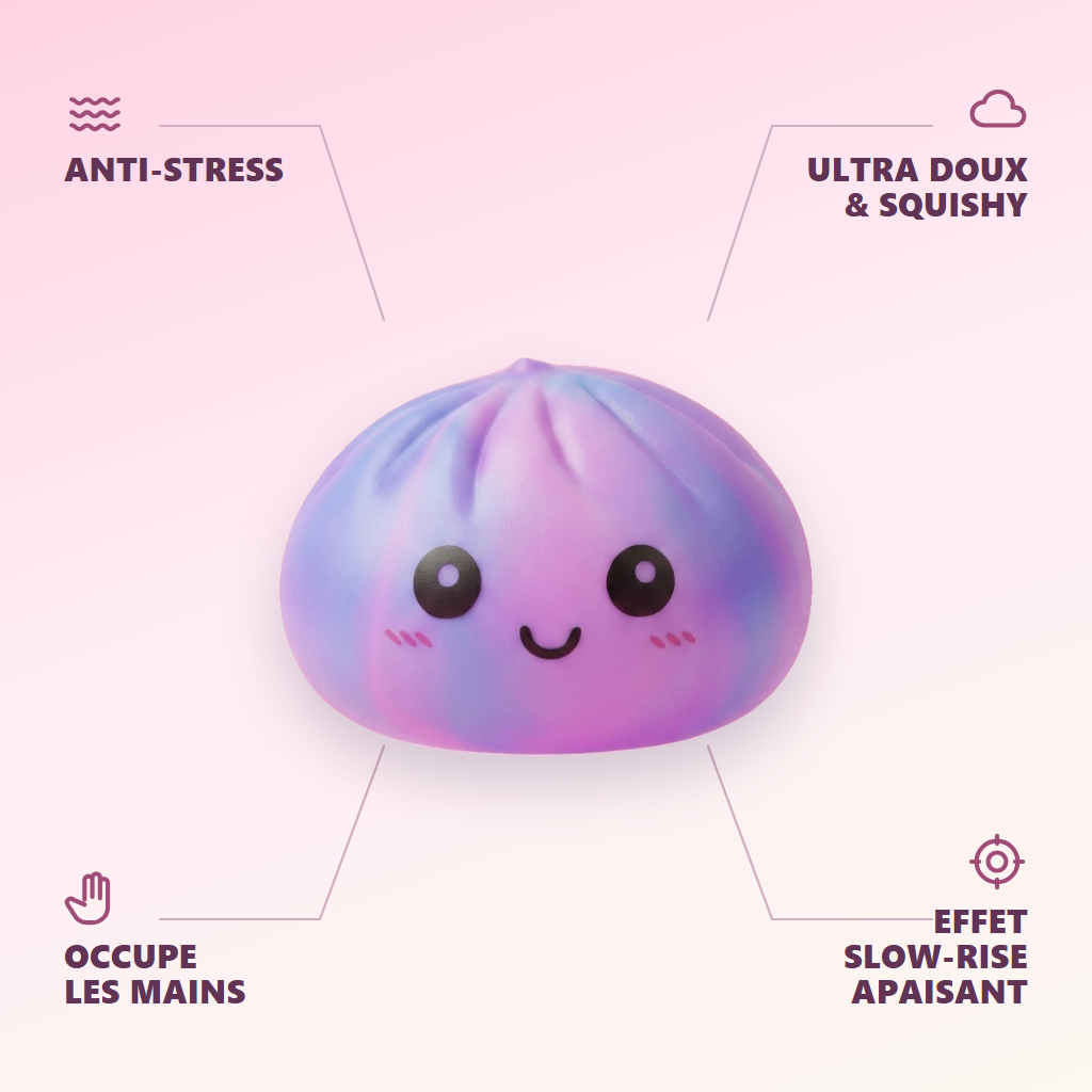 Squishy Dumpling Violet Tie-Dye — anti-stress, ultra doux, effet slow-rise