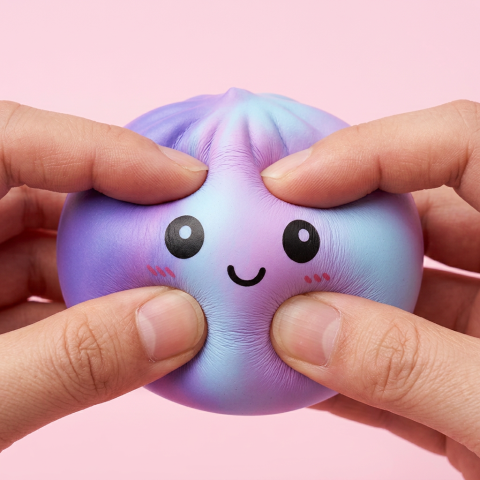 Squishy Dumpling Violet Tie-Dye — effet slow-rise, la mousse regonfle