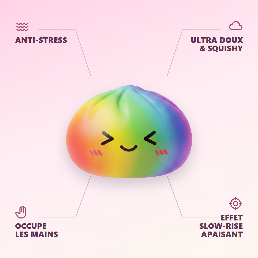 Rainbow Dumpling Squishy Multicolore Kawaii — anti-stress, ultra doux, effet slow-rise