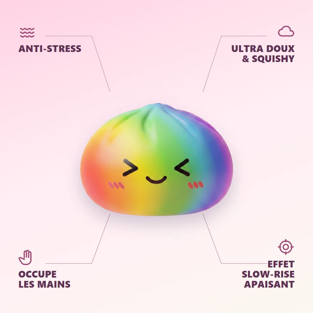 Rainbow Dumpling Squishy Multicolore Kawaii — anti-stress, ultra doux, effet slow-rise