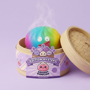 Rainbow Mystery Dumplings Squishy Édition Vive dans sa boîte panier vapeur bambou