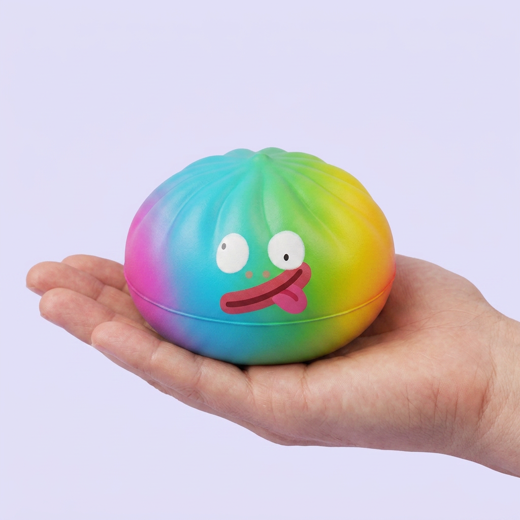 Rainbow Mystery Dumplings Squishy Édition Vive tenu en main, taille réelle