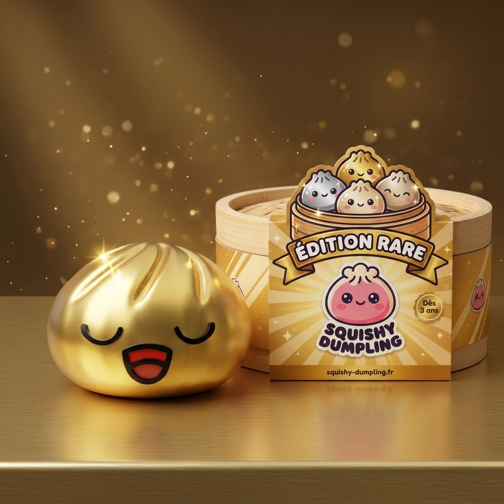 Rare Dumpling Squishy Doré Trésor en ambiance sur un bureau