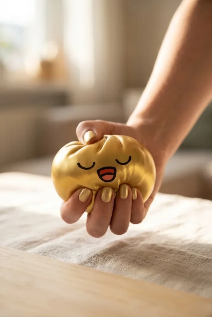 Rare Dumpling Squishy Doré Trésor pressé dans la main — effet squishy slow-rise