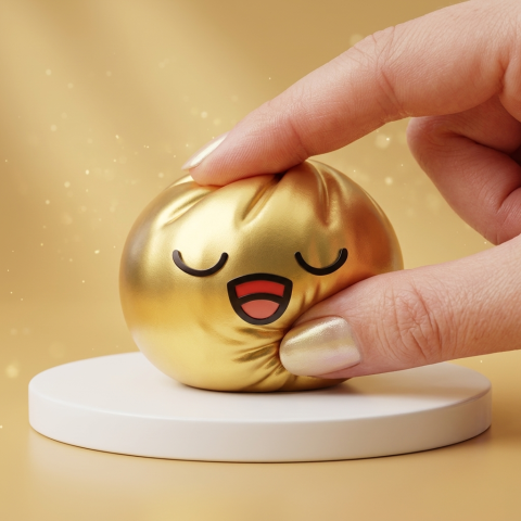 Rare Dumpling Squishy Doré Trésor pressé dans la main, matière squishy