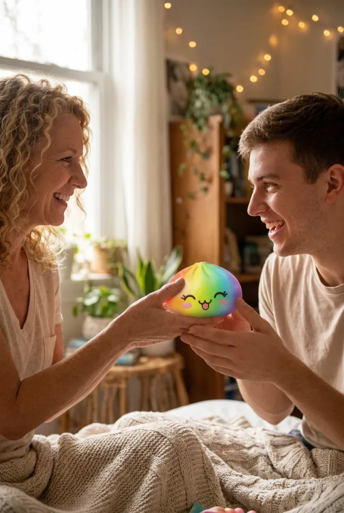 Rare Dumpling Squishy Arc-en-ciel Coloré offert en cadeau entre deux personnes
