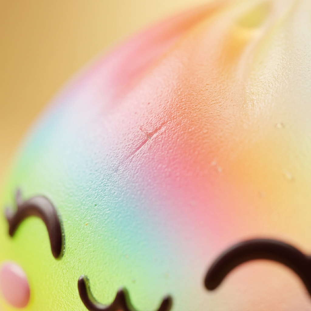Rare Dumpling Squishy Arc-en-ciel Coloré — gros plan macro sur la texture