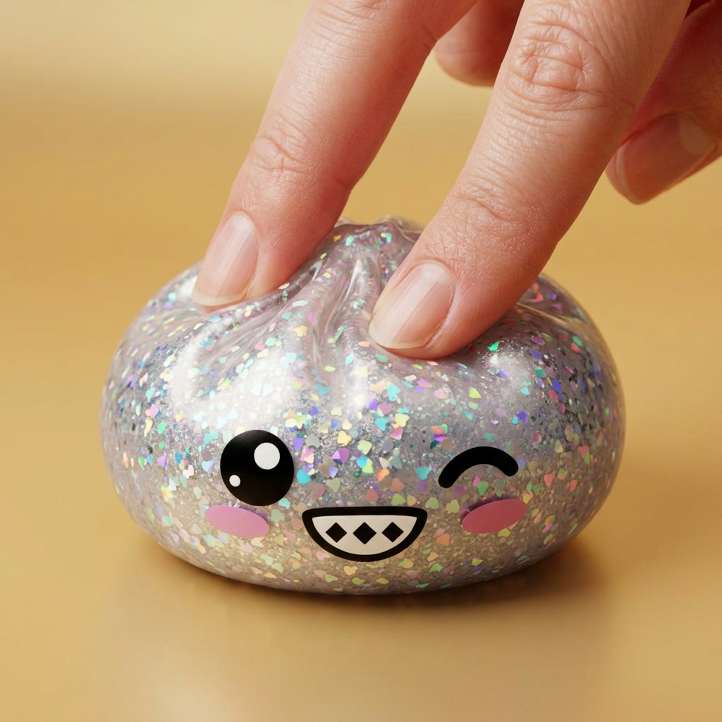 Rare Dumpling Squishy Argenté Scintillant pressé dans la main, matière squishy