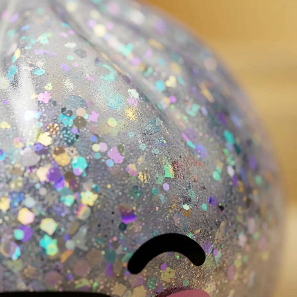 Rare Dumpling Squishy Argenté Scintillant — gros plan macro sur la texture