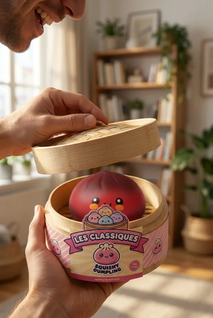Déballage du Squishy Dumpling Rouge Fluffy — la boîte panier vapeur s'ouvre
